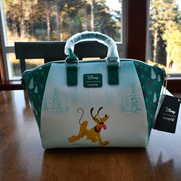 Loungefly Disney Mickey & Minnie Mouse Snowman Holiday Christmas Satchel Bag NWT - Picture 3 of 8